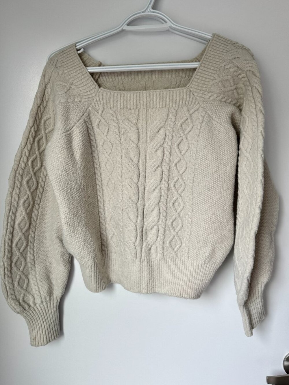 Cream Cable Knit Square Neck Sweater Fits S/M